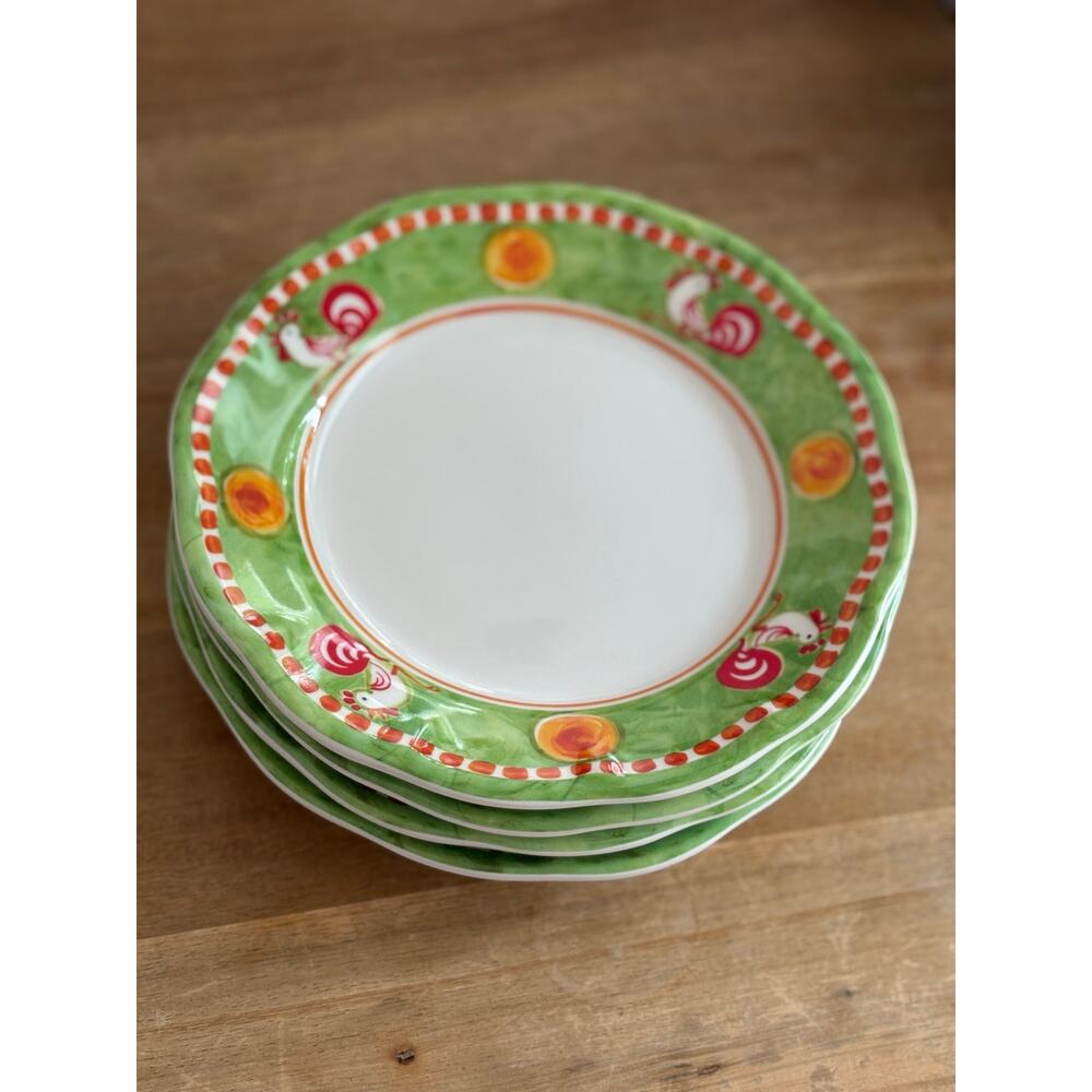 New set 4 Vietri Campagna Melamine Porco Salad Plates pig carrots 8” red white